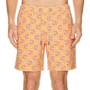 Fair Harbor Bayberry Trunk in Orange Checkered Palms NWT Bathing Suit